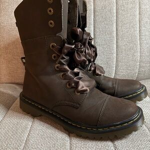 Brown Lace-Up Boots with Satin Laces
